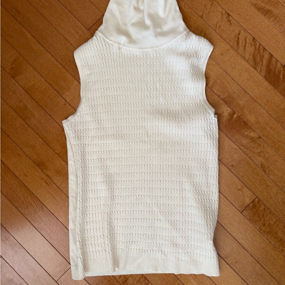 Laura Cream Ribbed Sleeveless Turtleneck Top